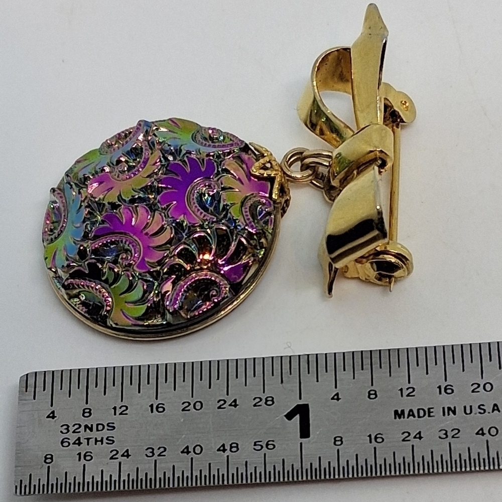 * Vintage Castlecraft Czech Glass Colorful Iridescent Pin Brooch - Picture 3 of 5
